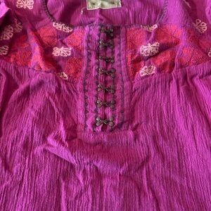 Free People Magenta Embroidered Blouse